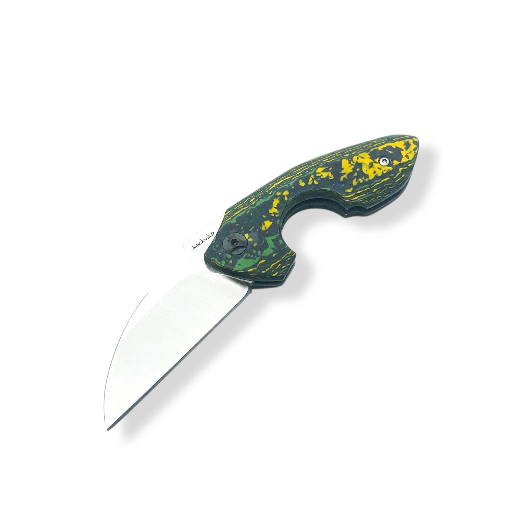 NAVAJAS BARBUDO, Magallanes Cigar Cutter Friction Folder, FATCARBON TOXIC STORM, BLACK SCREWS & LINERS, YELLOW SPACER, M390 No. 11