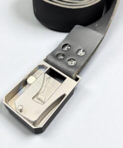 Alternative view of Midgards-Messer Shorty 3D titanium printed slip joint “double crane force” D2 satin finish, with matching belt buckle