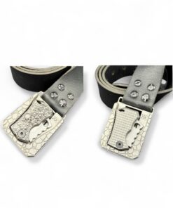 Midgards-Messer Shorty 3D titanium printed slip joint “double crane force” D2 satin finish, with matching belt buckle